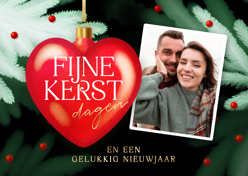 Kerstkaarten - Lieve kerstkaart met kerstbal hart en foto