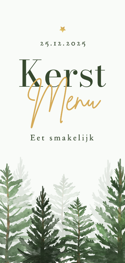 Kerstkaarten - Menukaart kerstdiner dennenbomen natuurlijk