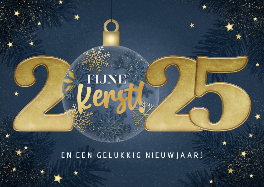 Kerstkaarten - Moderne kerstkaart 2025 kerstbal en sterren