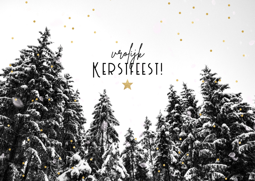 Kerstkaarten - Moderne kerstkaart met besneeuwde bomen, Vrolijk Kerstfeest!