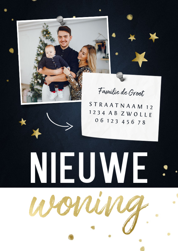 Kerstkaarten - Nieuwe woning kerstkaart met foto en sterren