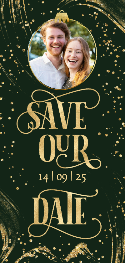 Kerstkaarten - Save the date goudlook kerst foto sierlijke typografie