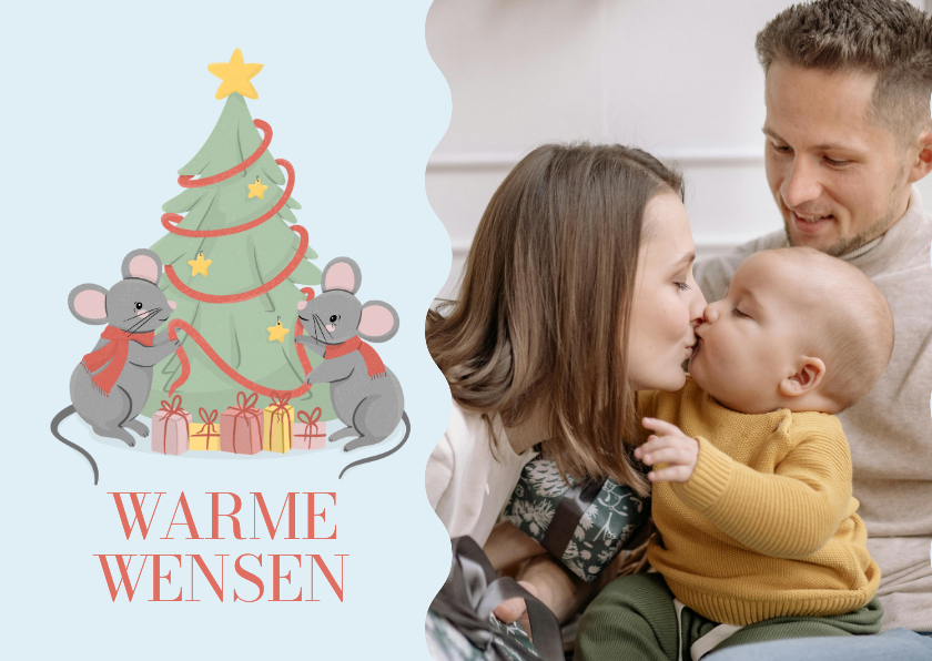 Kerstkaarten - Schattige foto kerstkaart met muisjes en kerstboom