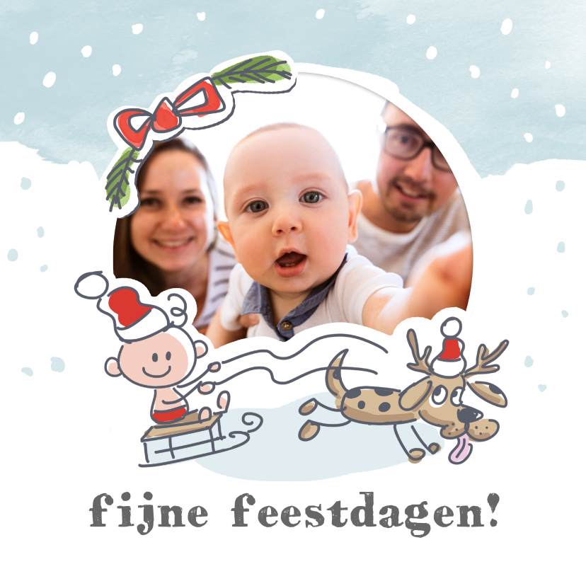 Kerstkaarten - Schattige kerstkaart met kerstbaby met hond en foto