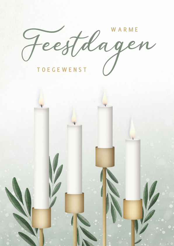 Kerstkaarten - Sfeervolle groene kerstkaart met 4 kaarsen en olijftakjes