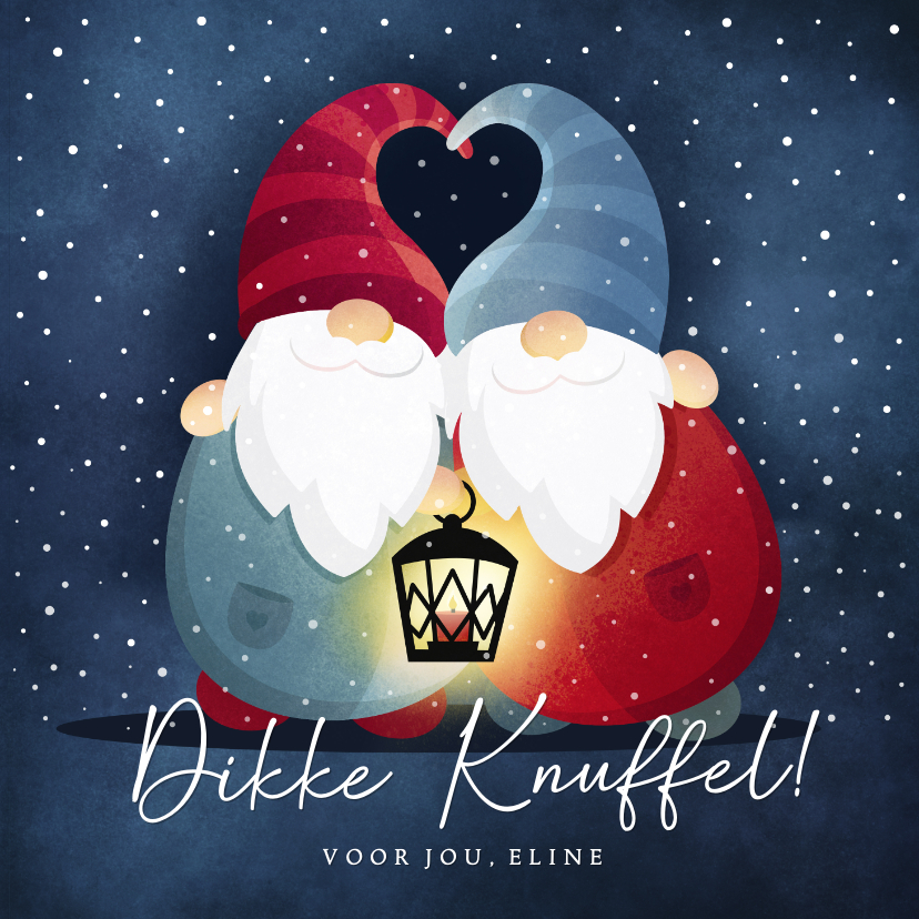 Kerstkaarten - Sterkte kerstkaart met kerst kabouters - dikke knuffel