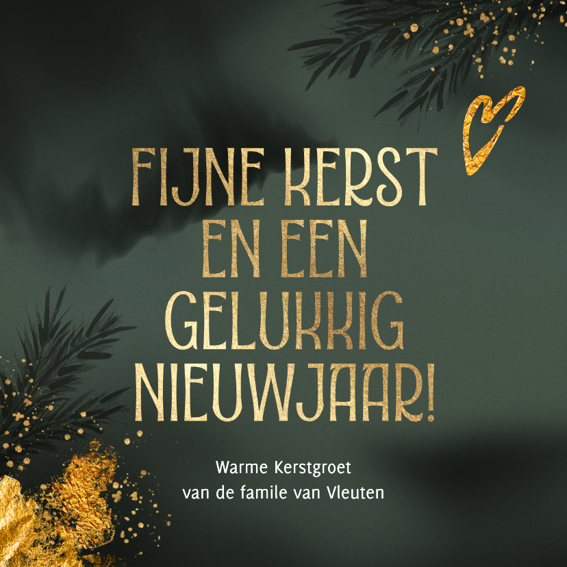 Kerstkaarten - Stijlvol kerstkaartje gouden tekst en hartje