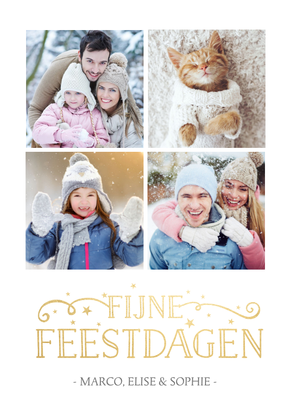 Kerstkaarten - Stijlvolle enkele fotocollage kerstkaart met 4 foto's 