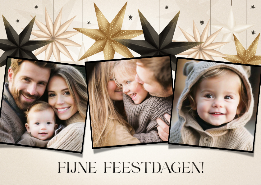 Kerstkaarten - Stijlvolle fotocollage kerstkaart papieren kerststerren