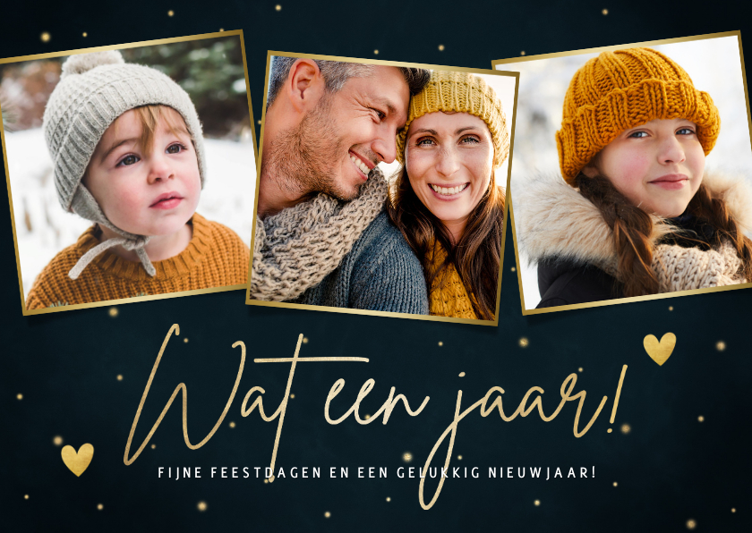 Kerstkaarten - Stijlvolle fotocollage kerstkaart wat een jaar