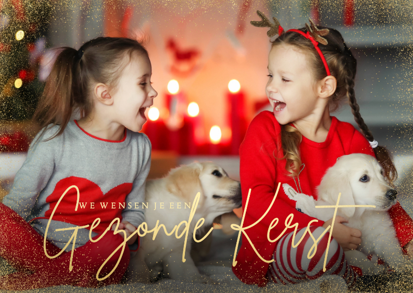 Kerstkaarten - Stijlvolle grote foto kerstkaart met gezonde kerst goudlook