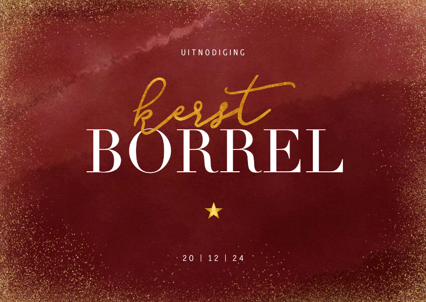 Kerstkaarten - Stijlvolle kerstkaart met uitnodiging kerstborrel goudlook