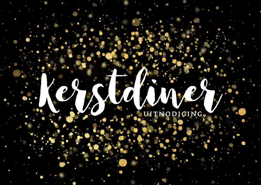 Kerstkaarten - Stijlvolle uitnodiging kerstdiner gouden confetti