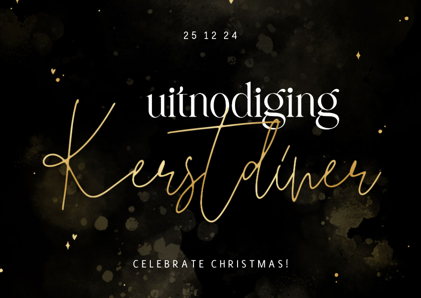 Kerstkaarten - Stijlvolle uitnodiging kerstdiner met goudlook details