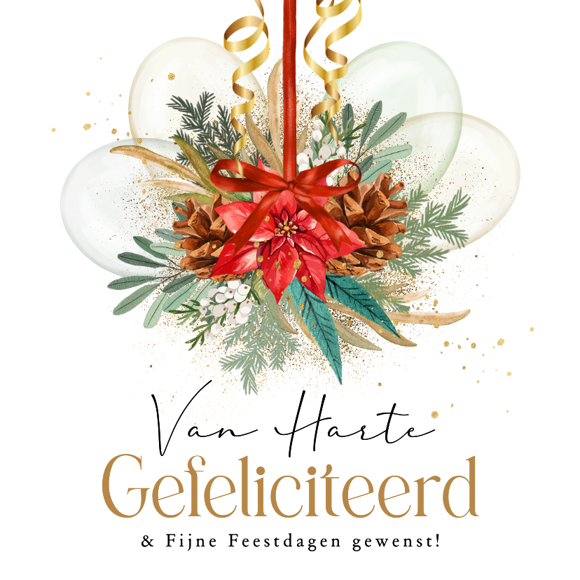 Kerstkaarten - Stijlvolle verjaardagskaart kerst botanische bladeren goud