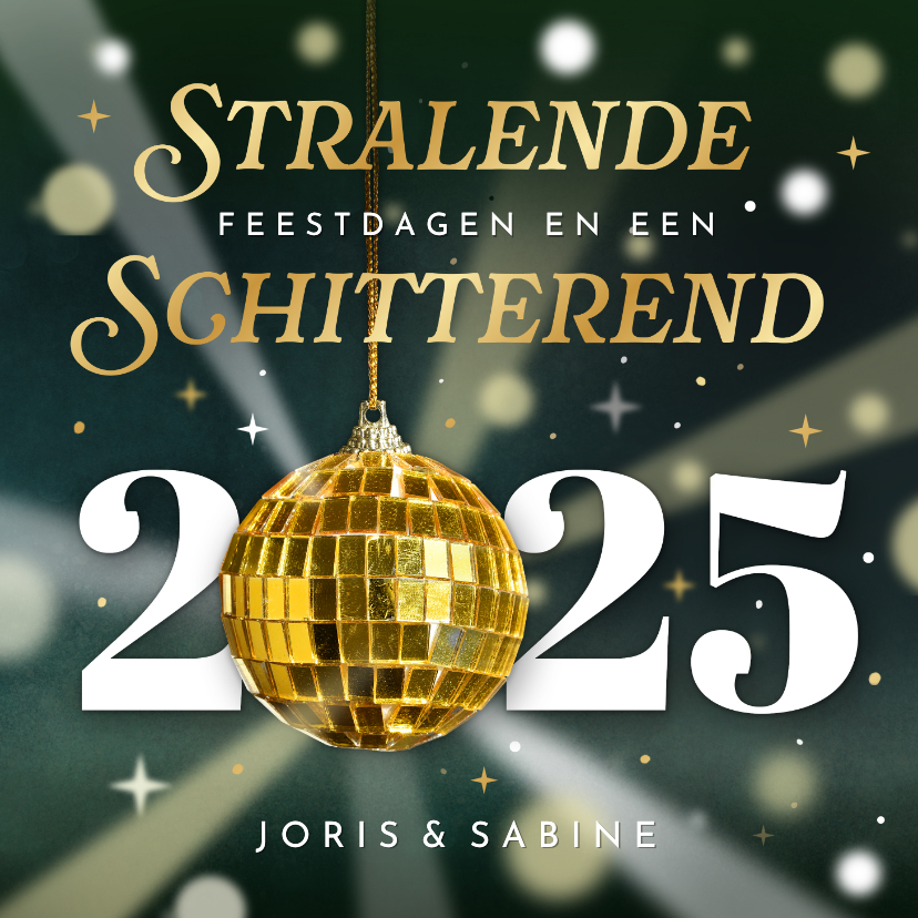 Kerstkaarten - Trendy foliedruk kerstkaart met een discobal- stralend 2025