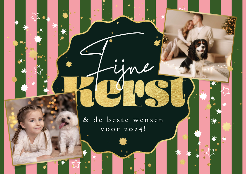 Kerstkaarten - Trendy kerstkaart strepen patroon sterren goud foto