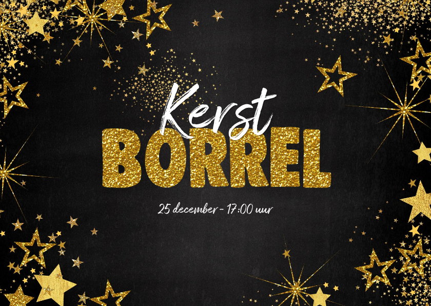 Kerstkaarten - Uitnodiging (kerst) borrel feestelijke kaart met sterretjes