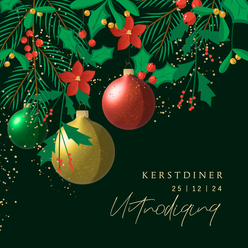 Kerstkaarten - Uitnodiging kerst feestelijk stijlvol uitsnede kerstkrans 