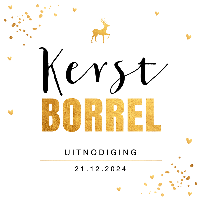 Kerstkaarten - Uitnodiging kerstborrel confetti goudlook