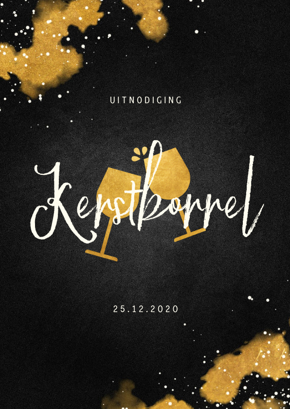 Kerstkaarten - Uitnodiging kerstborrel met proostende glazen goud