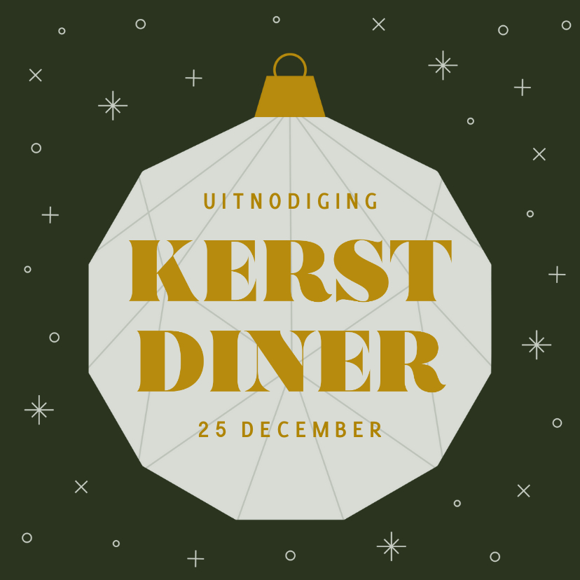 Kerstkaarten - Uitnodiging kerstdiner donkergroen met kerstbal van papier