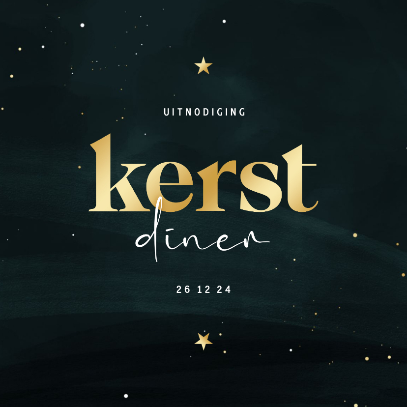 Kerstkaarten - Uitnodiging kerstdiner donkergroen met sterren