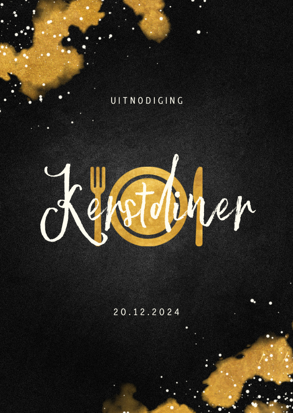 Kerstkaarten - Uitnodiging kerstdiner met gouden bestek