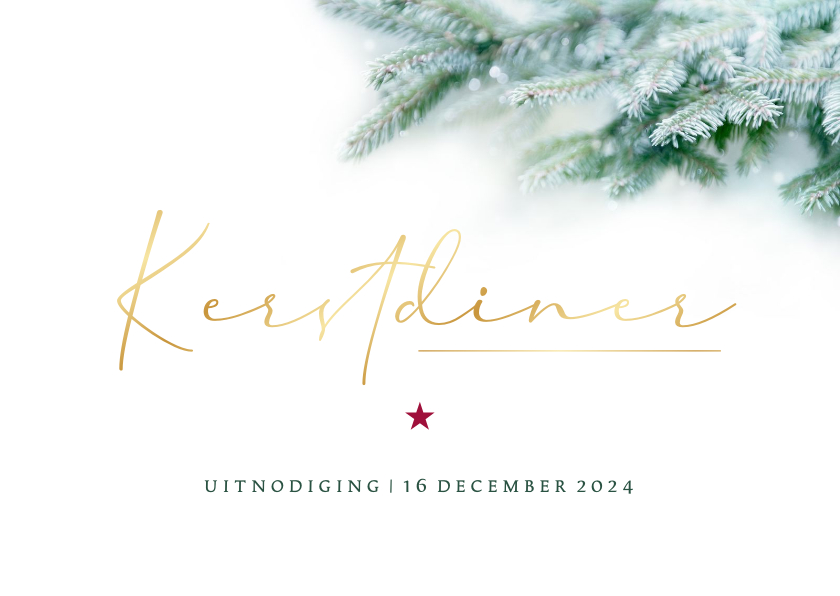 Kerstkaarten - Uitnodiging kerstdiner stijlvol dennentakjes