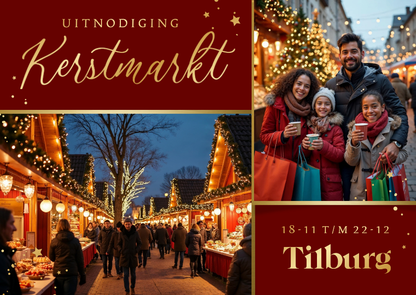 Kerstkaarten - Uitnodiging kerstmarkt algemeen sterren fotokaart 