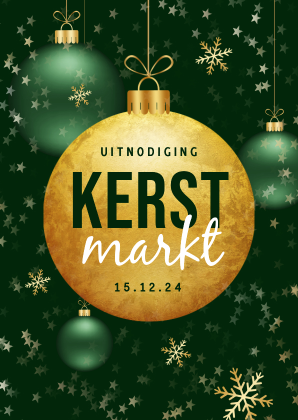 Kerstkaarten - Uitnodiging kerstmarkt party kerstballen borrel