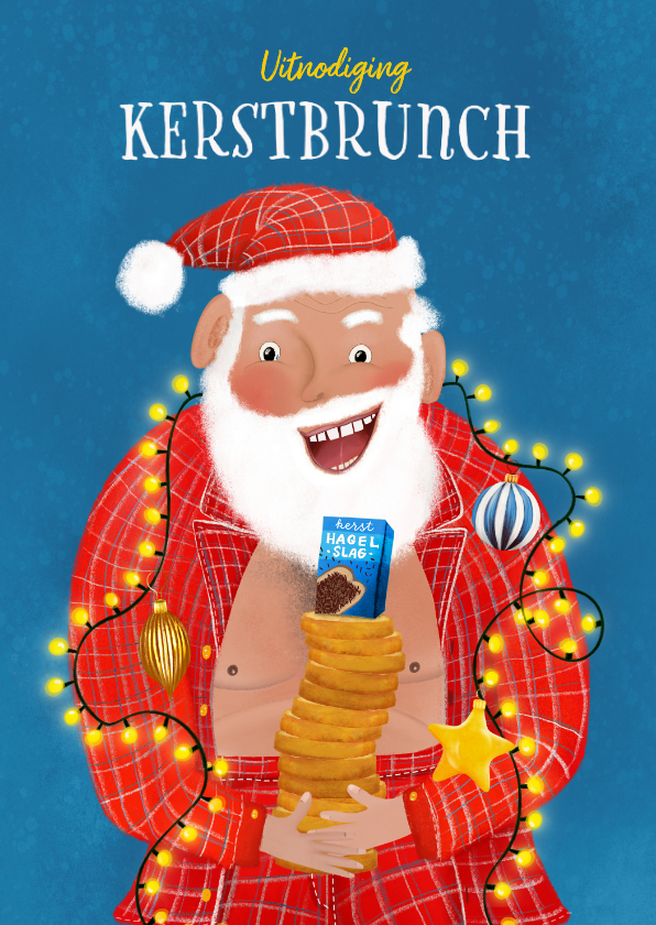 Kerstkaarten - Uitnodigingskaart kerstbrunch met grappige kerstman