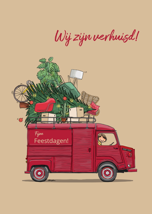 Kerstkaarten - Verhuis kerstkaart HY rood 