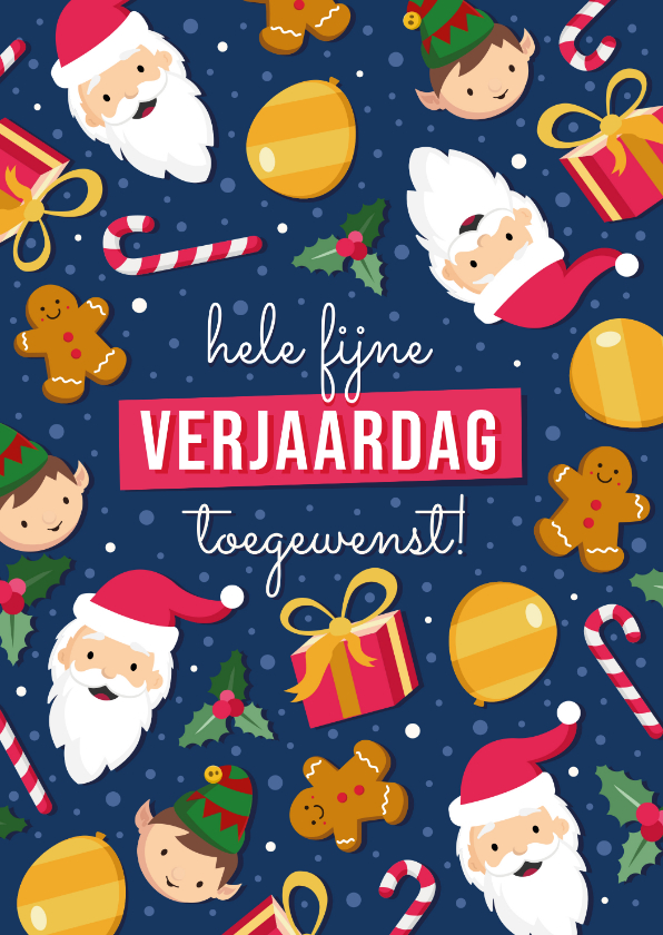 Kerstkaarten - Verjaardag kerstkaart combi met vrolijke illustraties