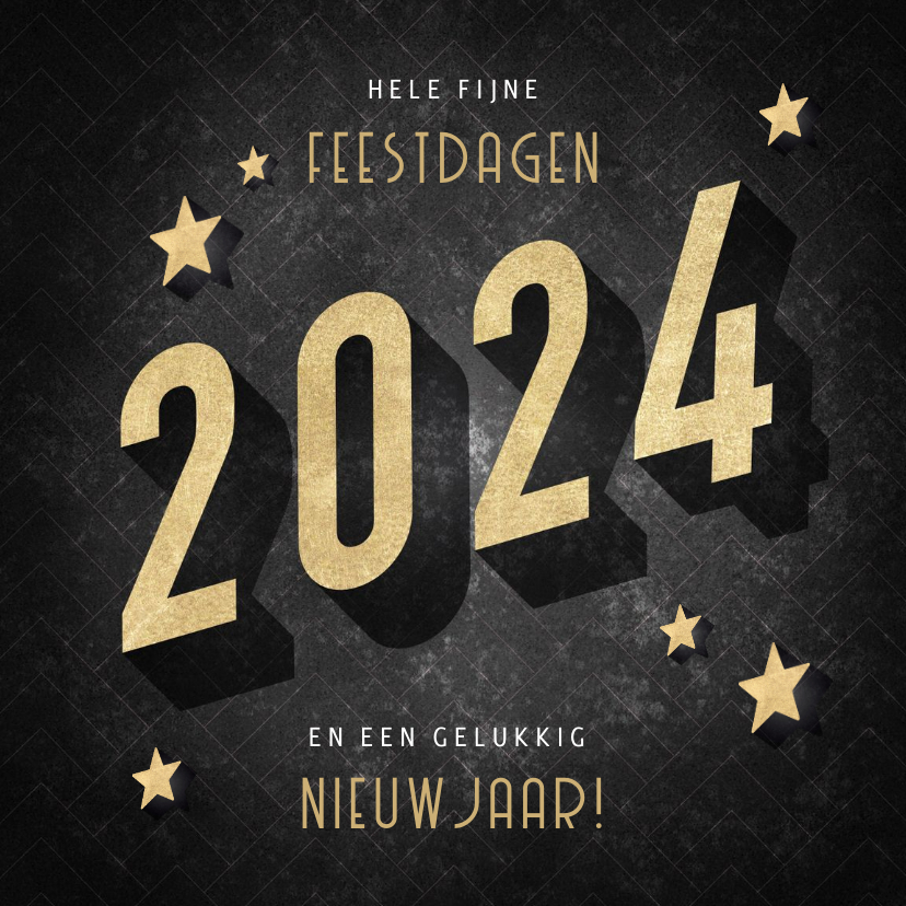 Kerstkaarten - Vintage kerstkaart goudlook 2025, sterren en patroon