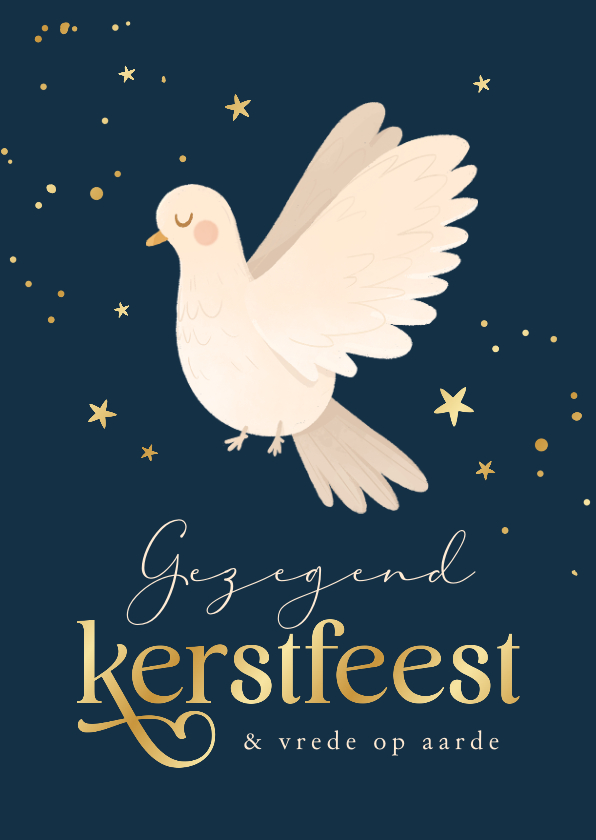 Kerstkaarten - Vredesduif op christelijke kerstkaart sterren goud 