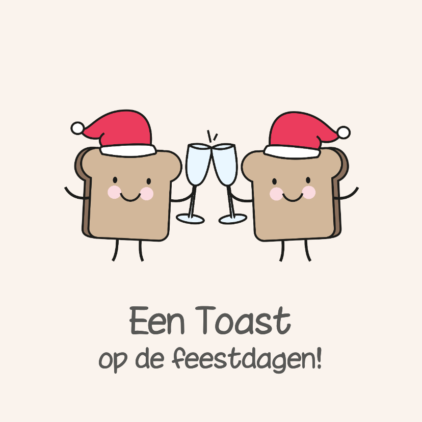 Kerstkaarten - Vrolijk kerstkaartje met boterhammen met kerstmuts toast