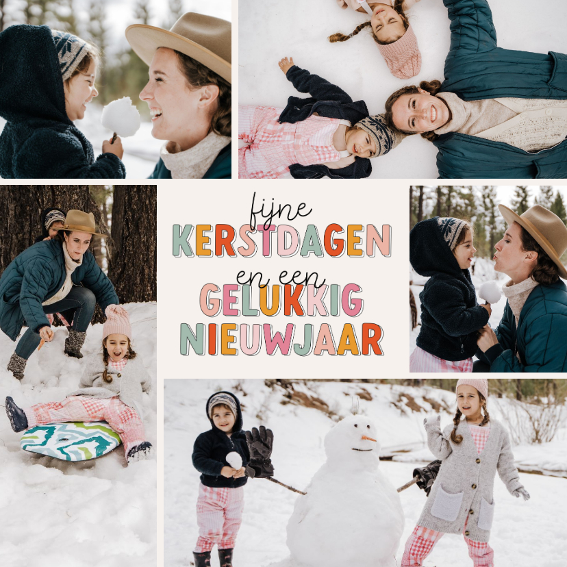 Kerstkaarten - Vrolijk kerstkaartje met fotocollage kleurrijk