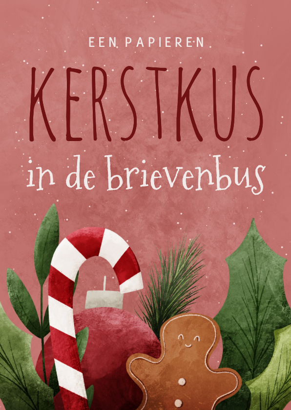 Kerstkaarten - Vrolijke kerstkaart een papieren kerstkus in de brievenbus