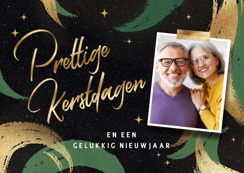 Kerstkaarten - Vrolijke kerstkaart foto verf groen goud