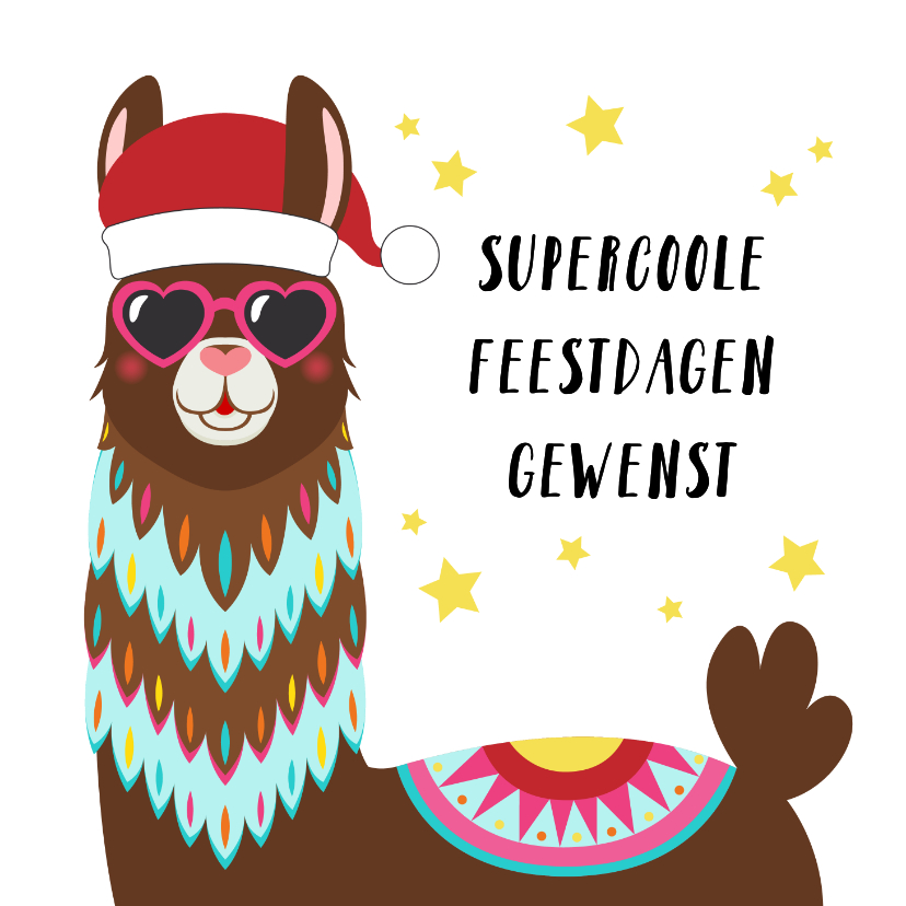 Kerstkaarten - Vrolijke kerstkaart met alpaca