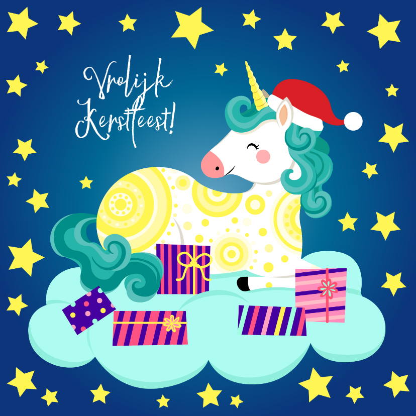 Dank u voor uw hulp Veronderstelling ding Vrolijke kerstkaart met unicorn op een wolk | Kaartje2go