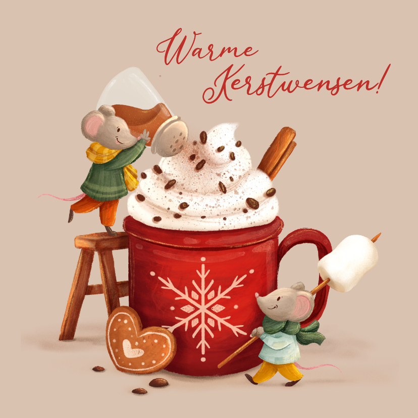 Kerstkaarten - Vrolijke kerstkaart schattige muizen en kerstkoekjes