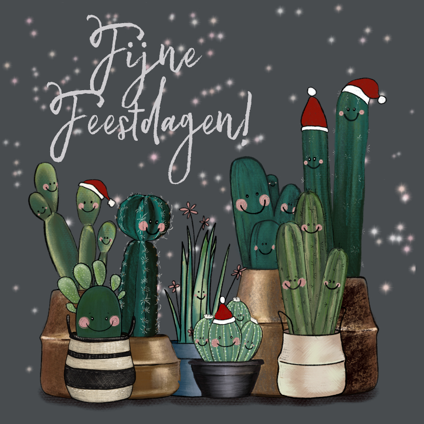 Kerstkaarten - Vrolijke kerstkaart vol met cactussen en sterren