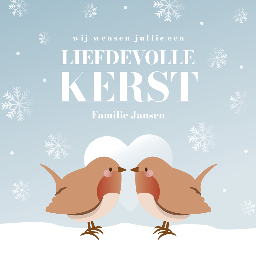 Kerstkaarten - Winters kerstkaartje met vogeltjes liefdevolle kerst