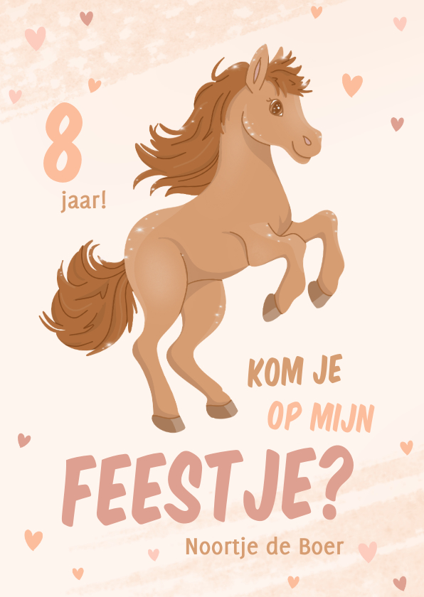 Kinderfeestjes - Beige uitnodigingen kinderfeestje met paard en hartjes