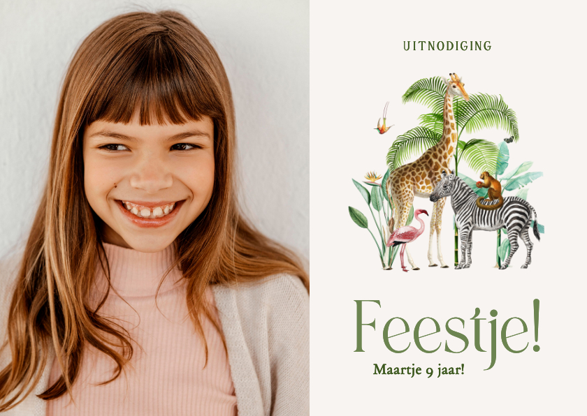 Kinderfeestjes -  Fotokaartje kinderfeestje uitnodiging met jungle dieren