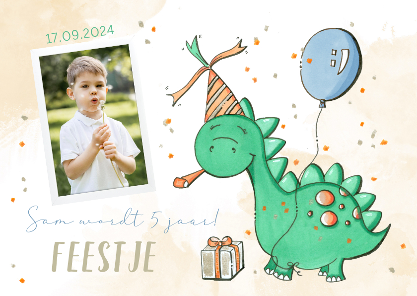 Kinderfeestjes - Kinderfeestje dinosaurus met ballon en eigen foto