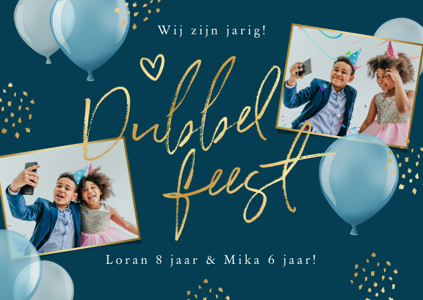 Kinderfeestjes - Kinderfeestje dubbel feest goud verjaardag ballonnen