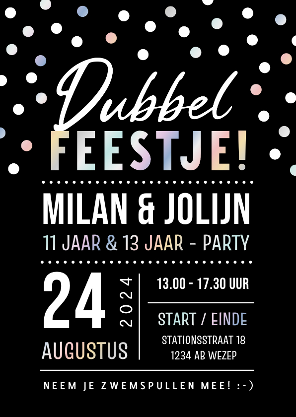 Kinderfeestjes - Kinderfeestje dubbel feestje met confetti en foliedruk